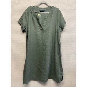 Tahari Linen Shift Dress Olive Green 1X Plus Size Lagenlook